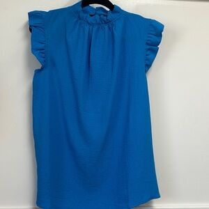 Zenana Outfitters Vibrant Blue Ruffle Sleeve Blouse